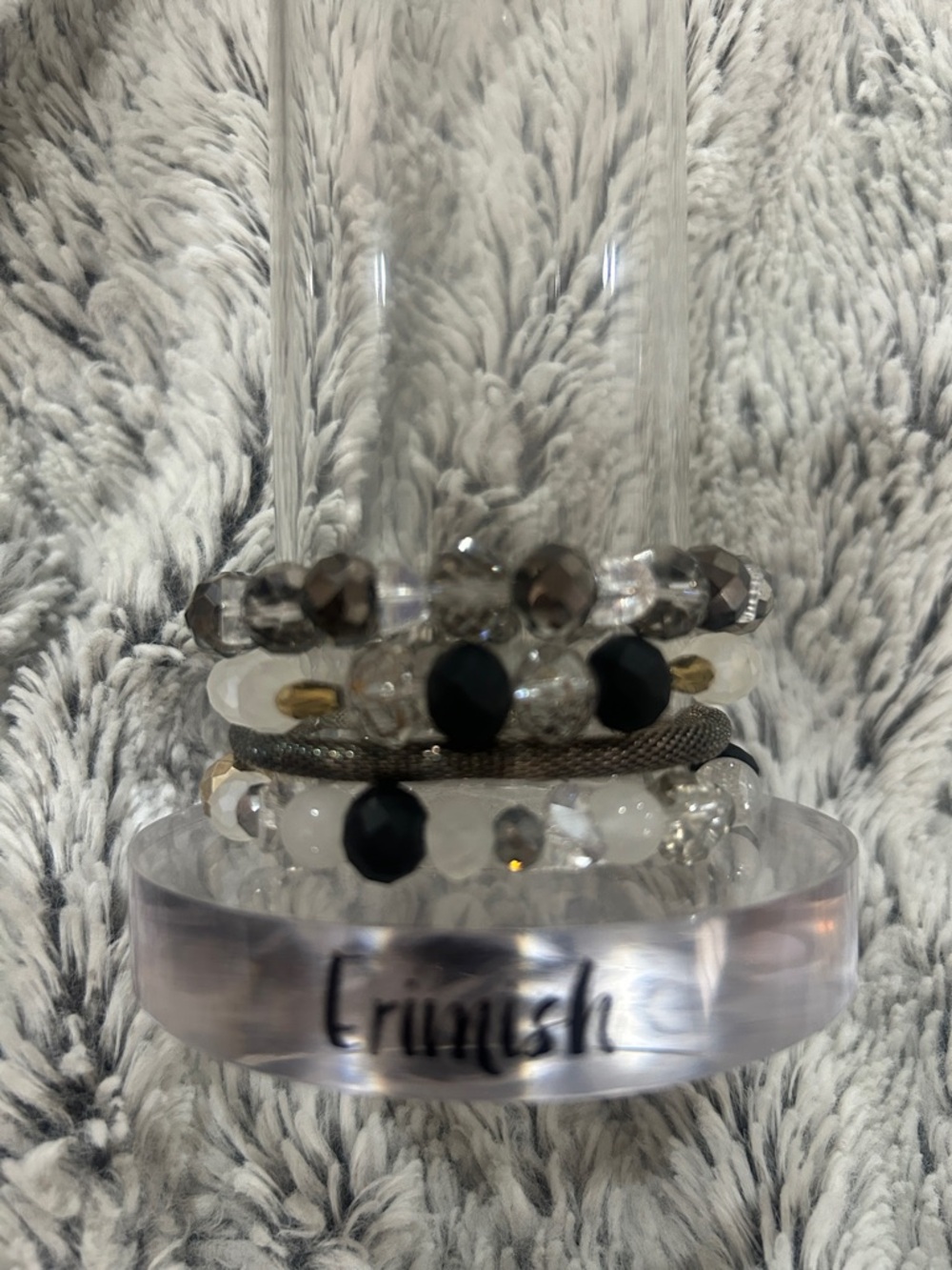 Erimish Stacked Beaded Bracelet Set in Gray, White, Black & Gold